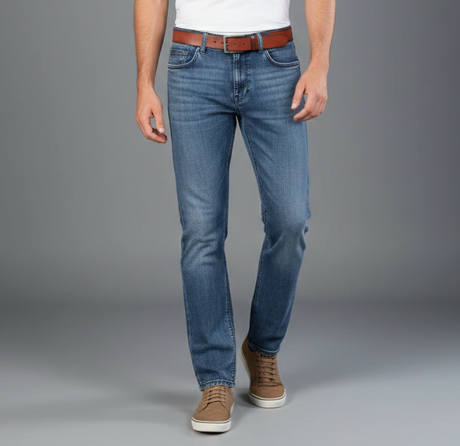 Straight Cut Fleece-Lined Denim Trouser