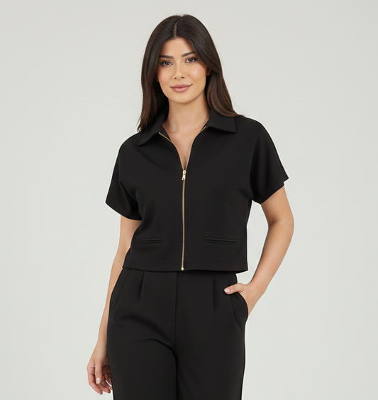 Lapel T-Shirt Blazer & Straight-Leg Set