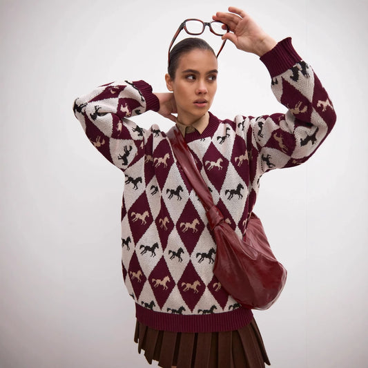 Color-Block Jacquard Knit Top